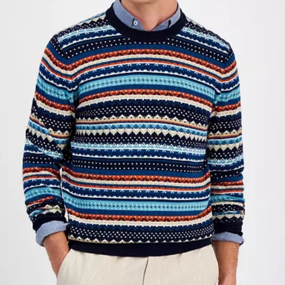 NWT Club Room Men's Medium Stripe Merino Crewneck Sweater